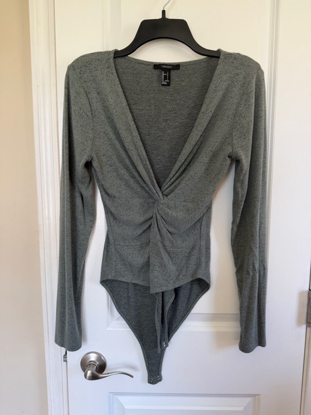 Forever 21 Sage Green Twist-Front Long Sleeve Bodysuit